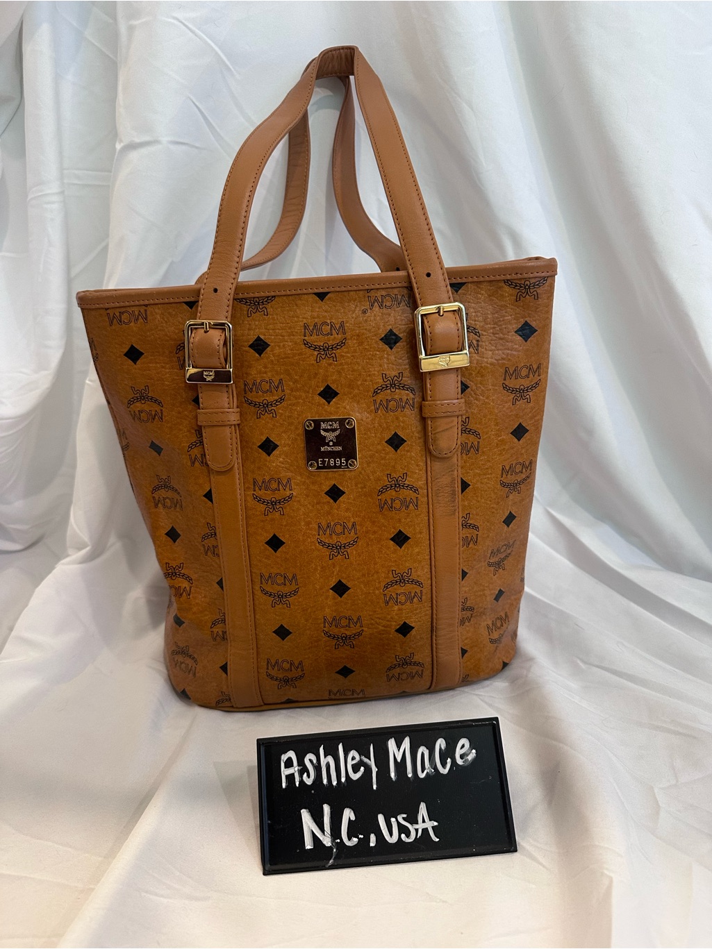 Mcm Cognac Logo Visetos Buckle Tote
